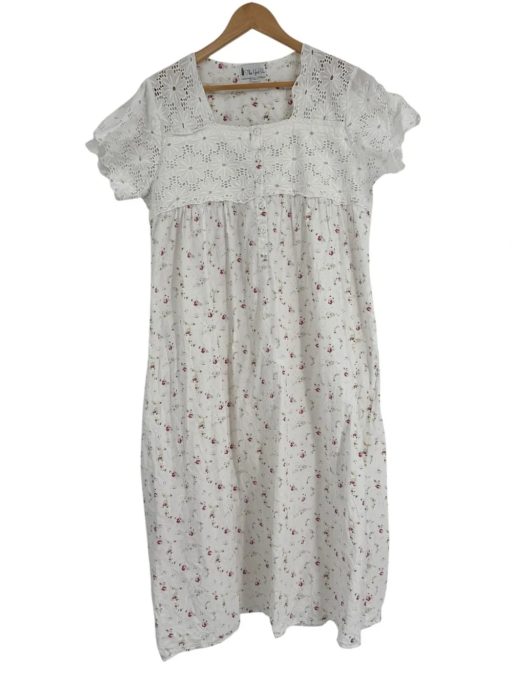 The 1 For U Cotton Poplin Nightgown Size XL Cottagecore Dainty Floral Lace
